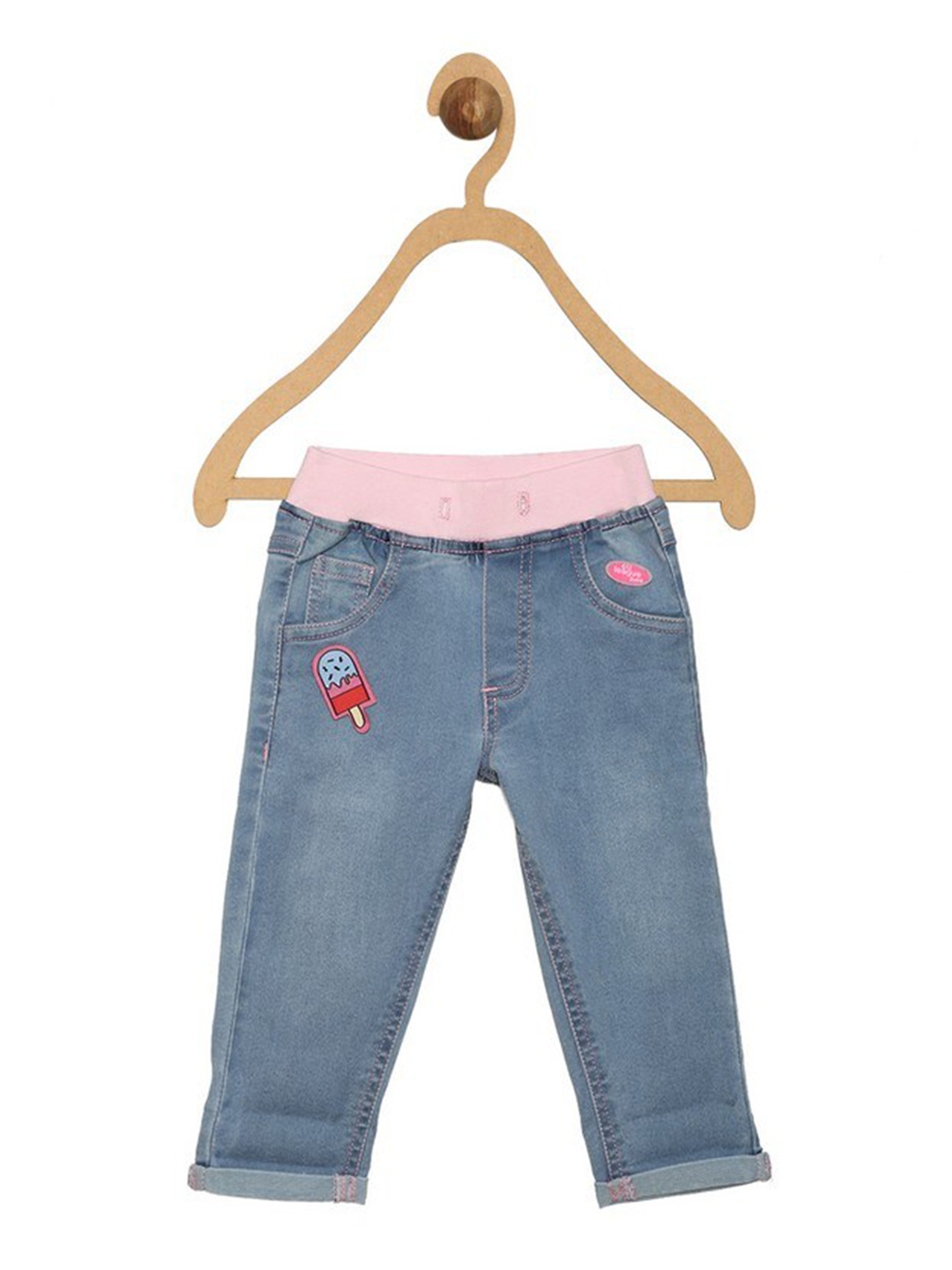 

612League Girls Blue Classic Slim Fit Low Distress Light Fade Stretchable Jeans