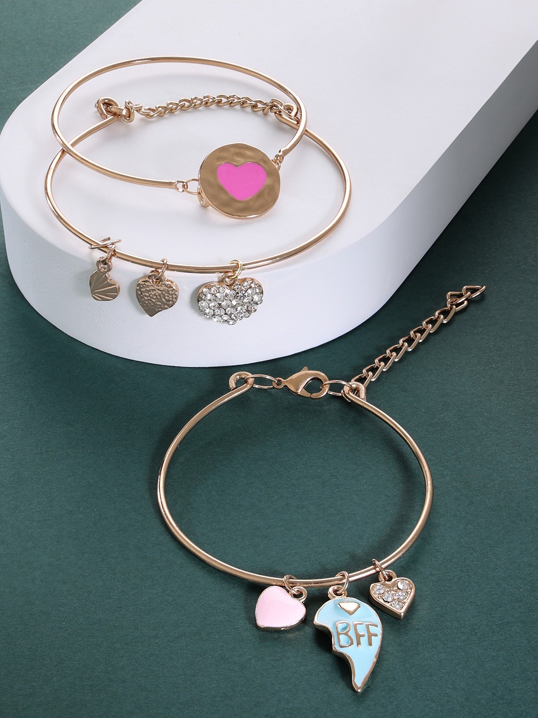 

Zaveri Pearls Women Pack Of 3 Gold-Toned & Turquoise Blue Enamelled Gold-Plated Bracelet