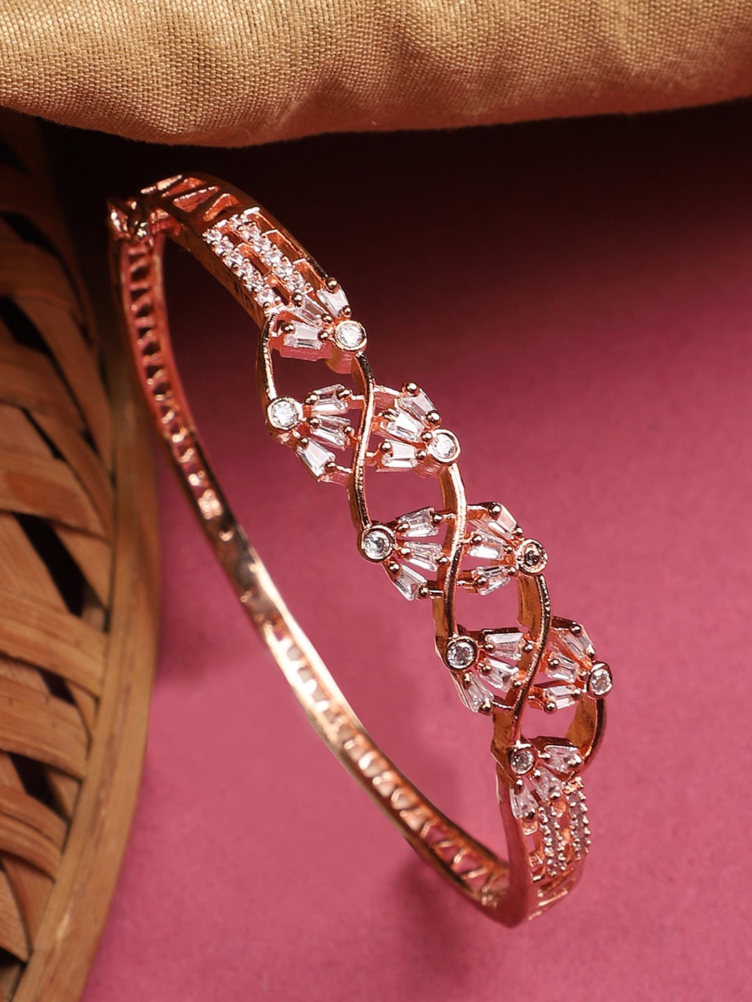

Bhana Fashion Women Gold-Toned & White Brass American Diamond Gold-Plated Bracelet