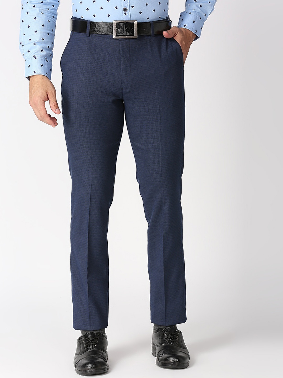 

Solemio Men Navy Blue Tailored Formal Trouser