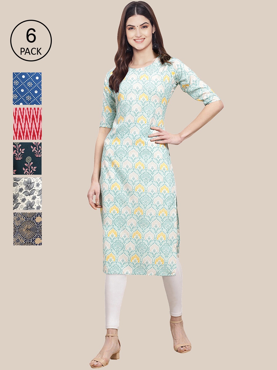 

Ethnic basket Women Blue & Green Floral Printed Crepe Kurta