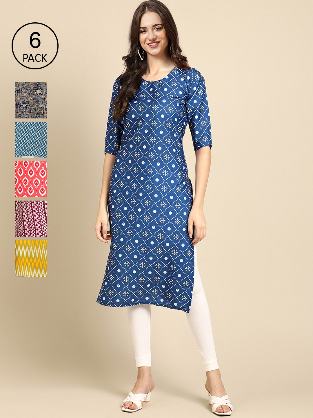 

Ethnic basket 6 Women Multicoloured Geometric Printed Crepe Kurta, Multi
