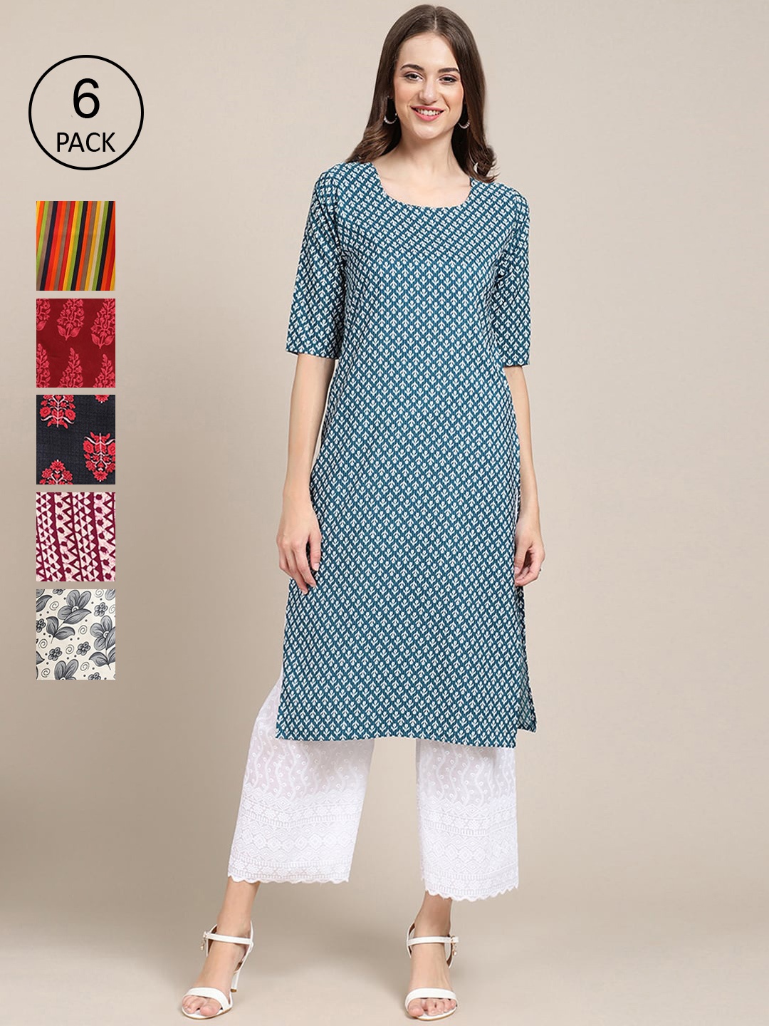 

Ethnic basket Women Blue & Black Geometric Printed Crepe Kurta