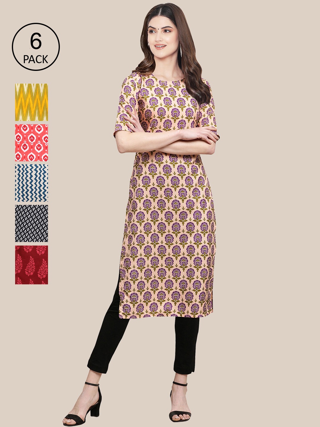 

Ethnic basket Women Multicoloured Geometric Printed Summer Sheers Crepe Kurta, Multi