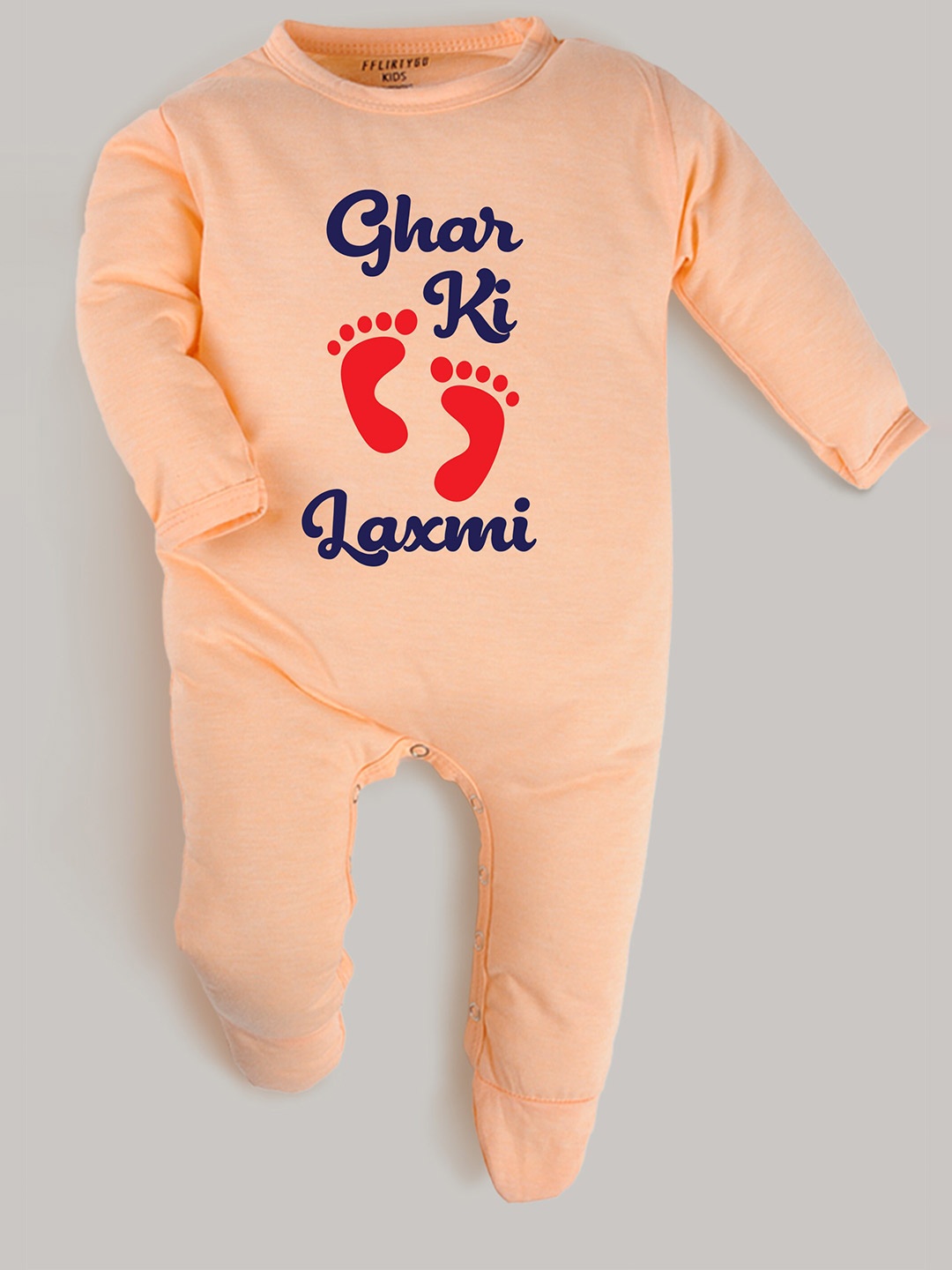 

FFLIRTYGO Kids Peach-Colored & Red Printed Pure Cotton Sleepsuit