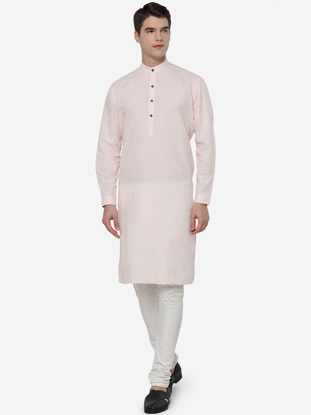 

JADE BLUE Men Peach-Coloured Solid Cotton Kurta