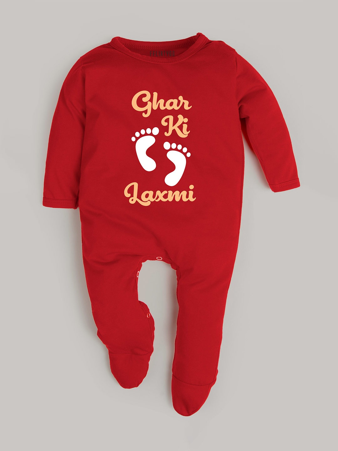 

FFLIRTYGO Kids Red & White Printed Pure Cotton Sleepsuit