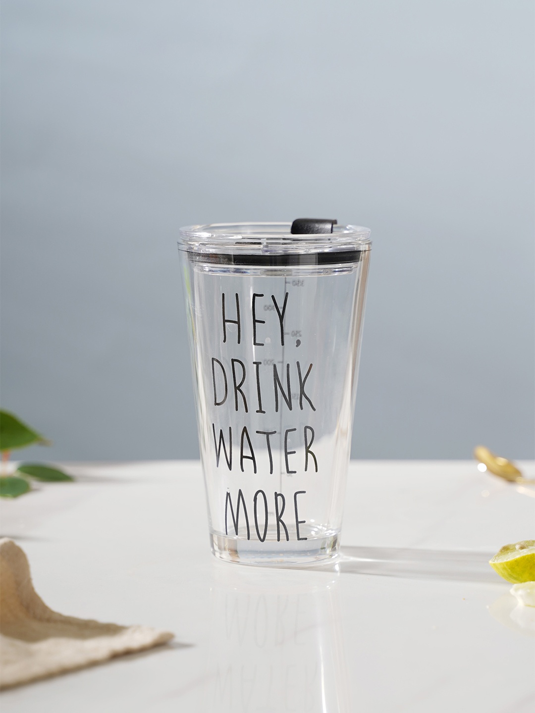 

Nestasia Transparent & Black Printed Tumbler With Silicone Lid 400 ml