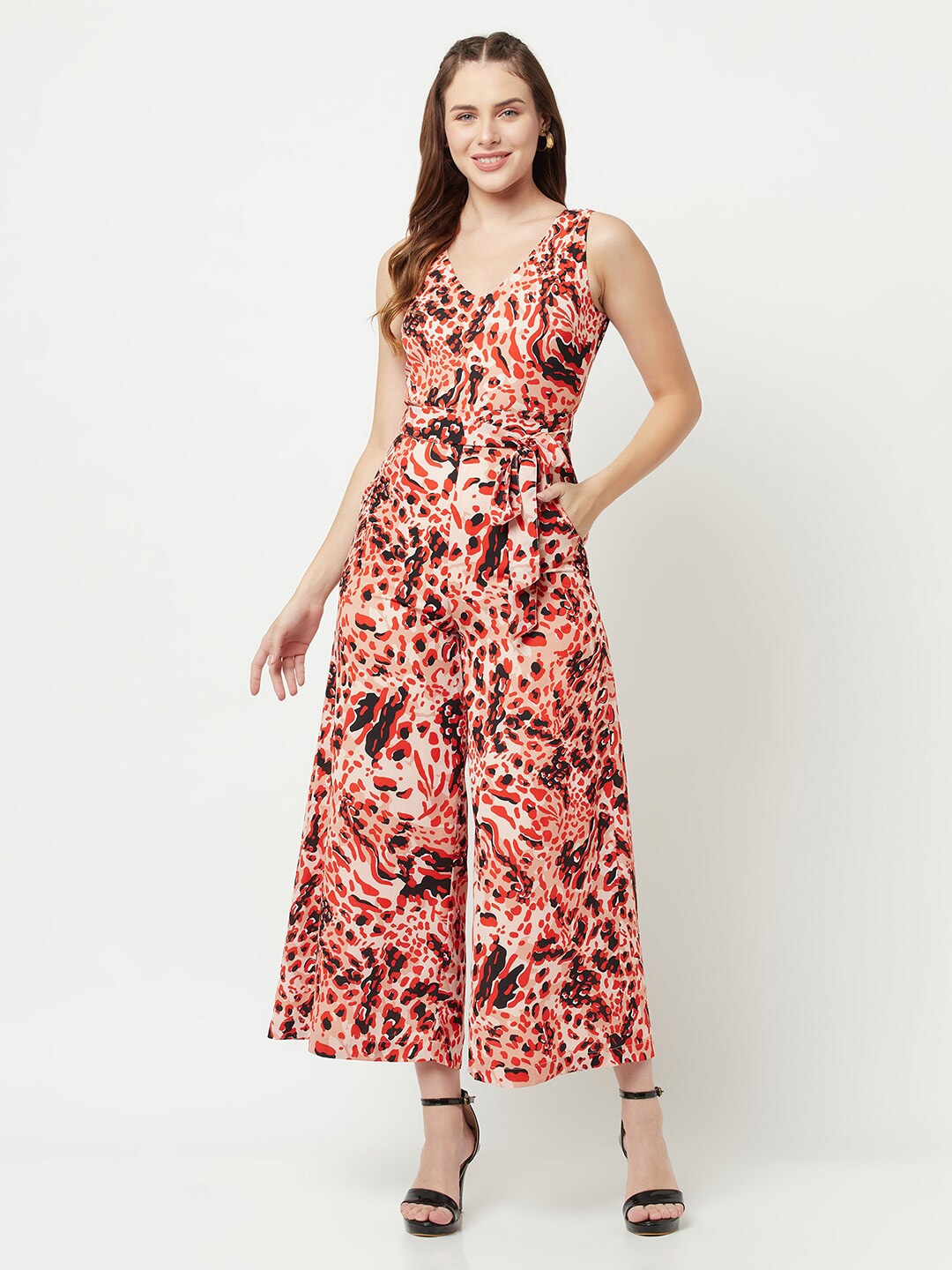 

SQew Red & Black Printed Culotte Jumpsuit