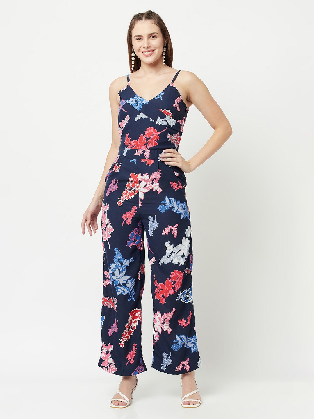 

SQew Navy Blue & Pink Printed Basic Jumpsuit