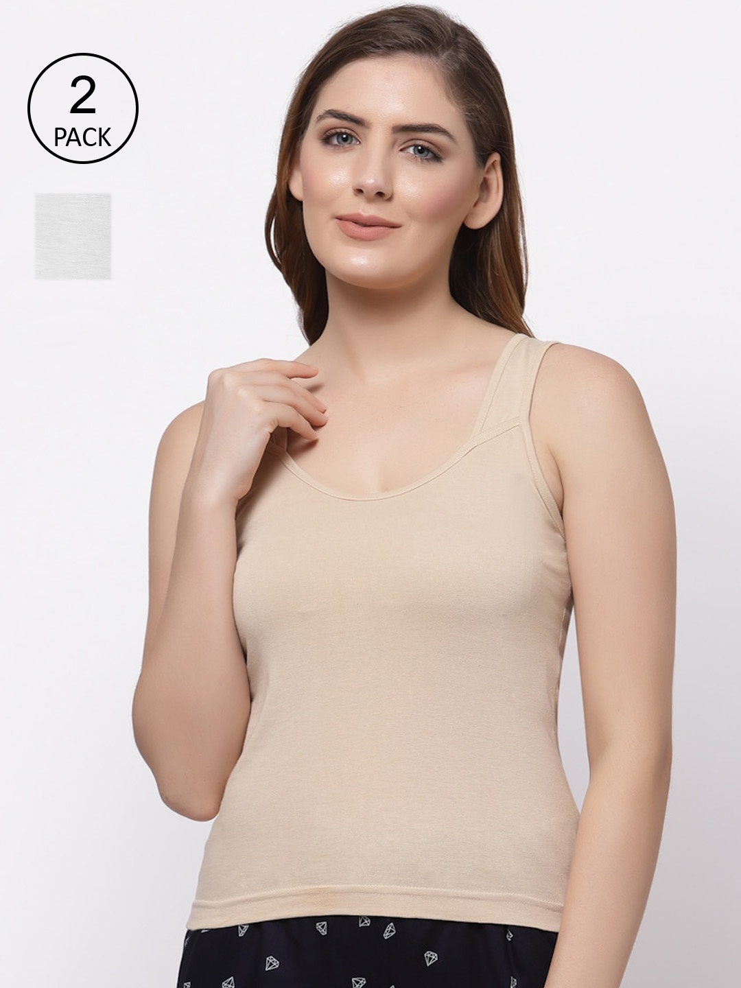 

Floret Women Pack Of 3 Solid Cotton Camisoles, Beige