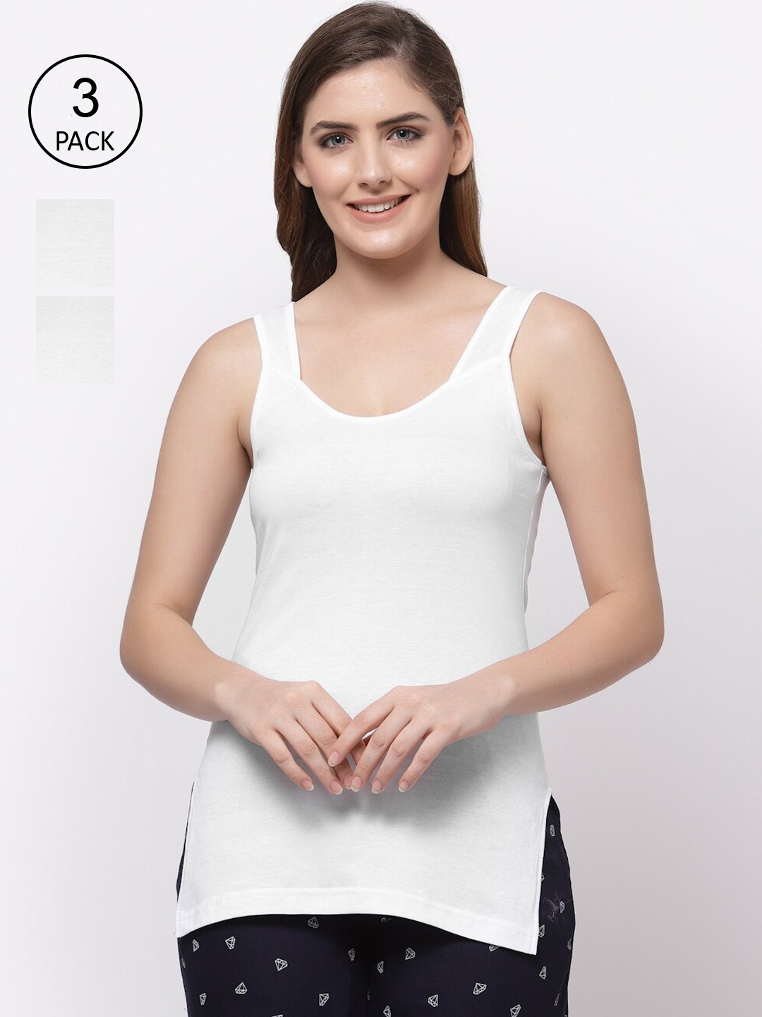 

Floret Women Pack of 3 White Solid Cotton Camisoles