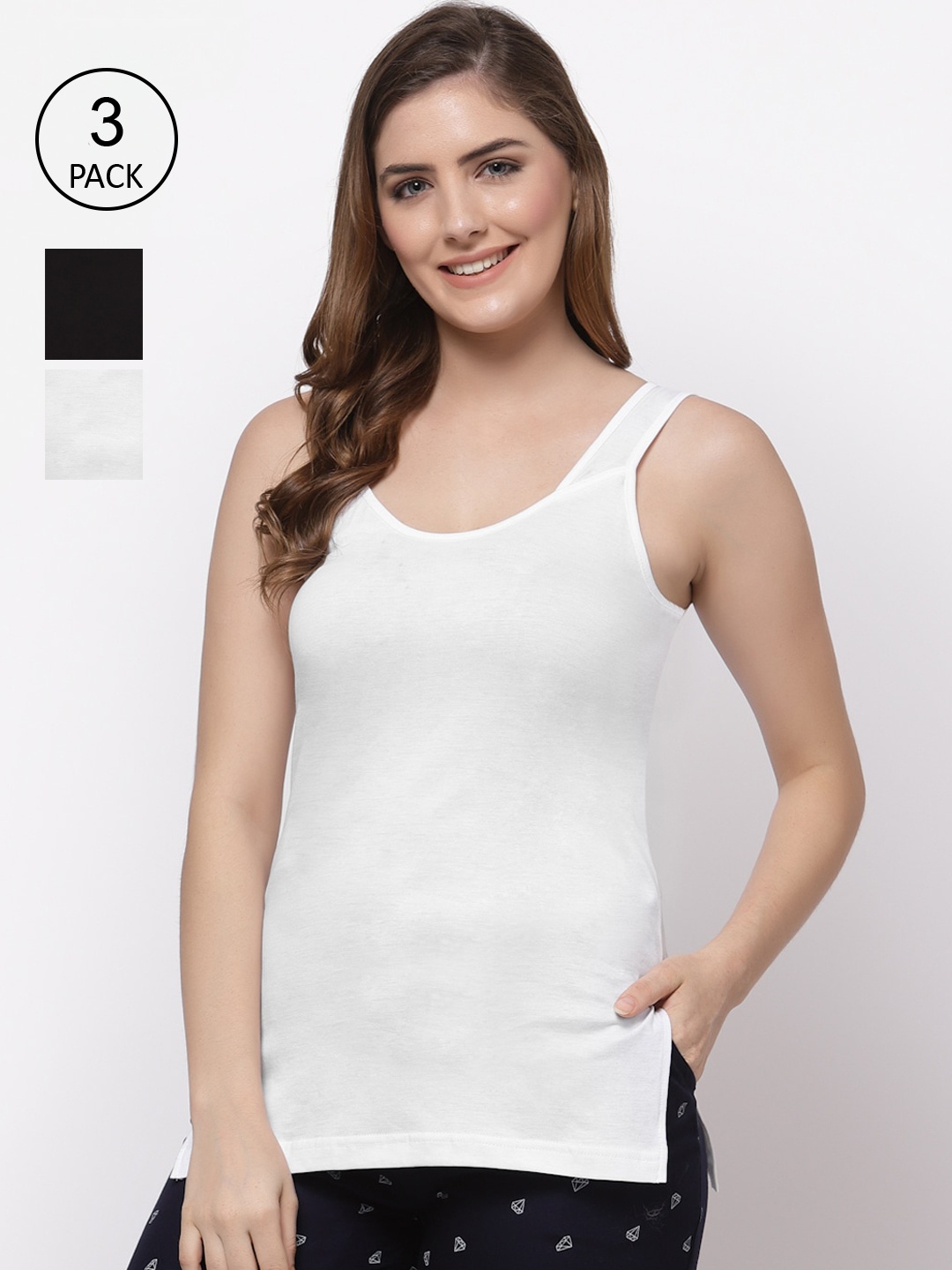 

Floret Women Pack Of 3 Solid Cotton Camisole, White