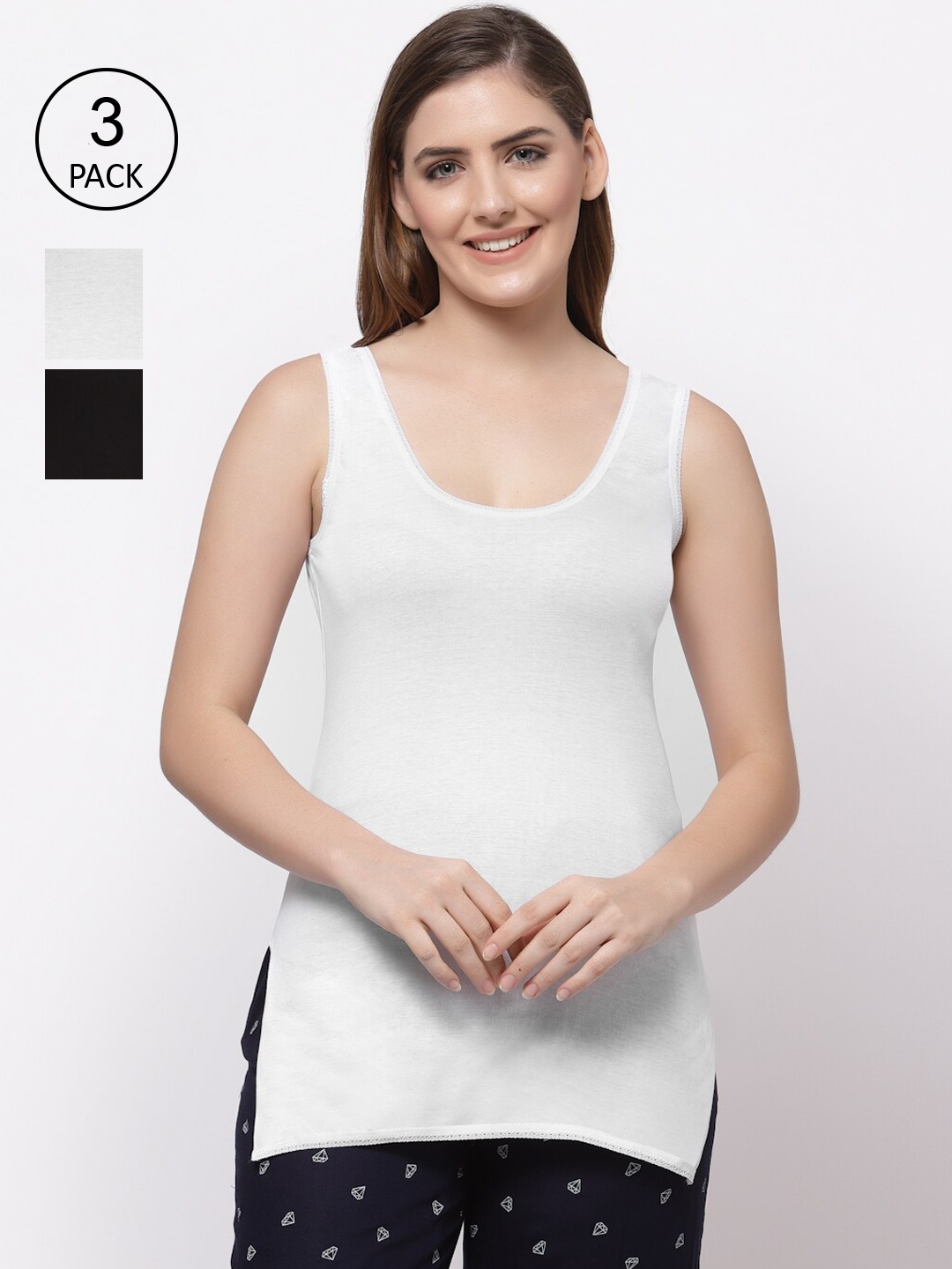

Floret Women Pack of 3 White Solid Cotton Camisoles