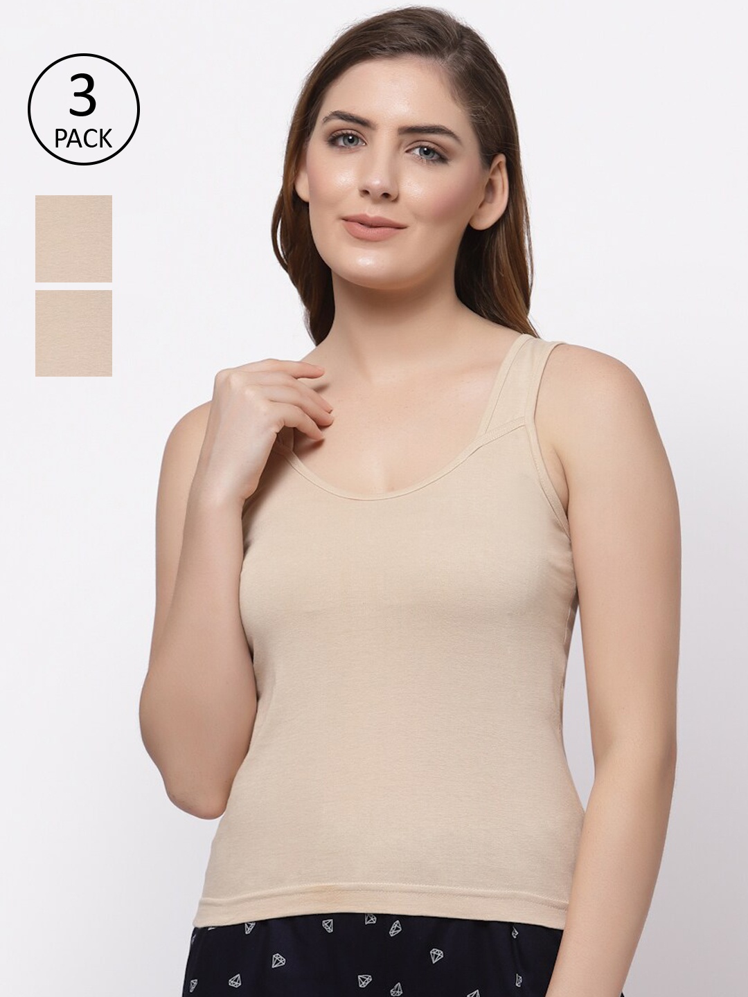 

Floret Women Pack of 3 Nude Solid Non-Padded Cotton Camisoles