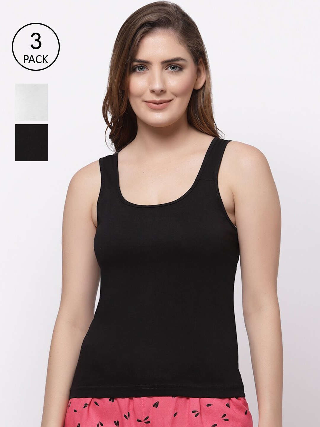 

Floret Women Pack Of 3 Solid Cotton Camisole, White