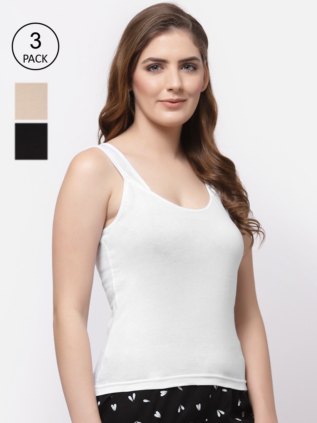 

Floret Women Pack of 3 Solid Cotton Camisoles, White