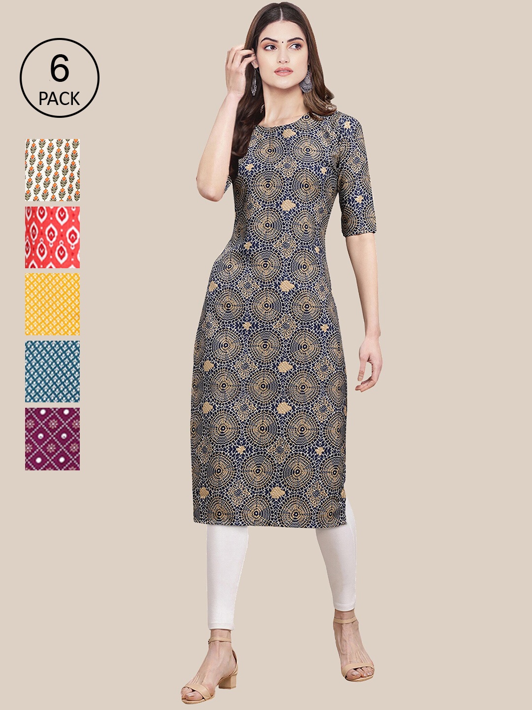 

Ethnic basket Women Multicoloured Geometric Printed Summer Sheers Crepe Kurta, Multi