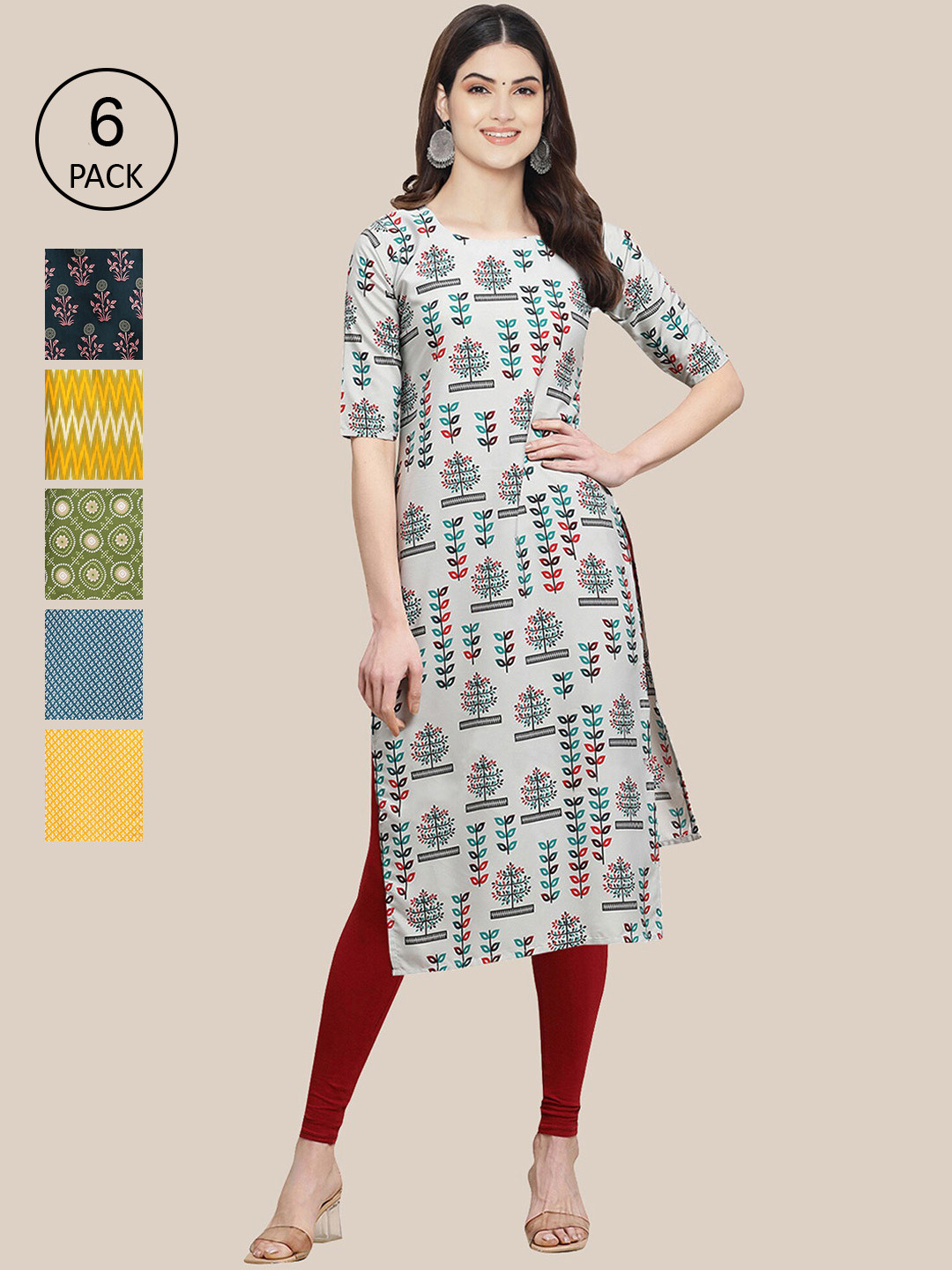 

Ethnic basket 6 Women Multicoloured Geometric Printed Crepe Kurta, Multi