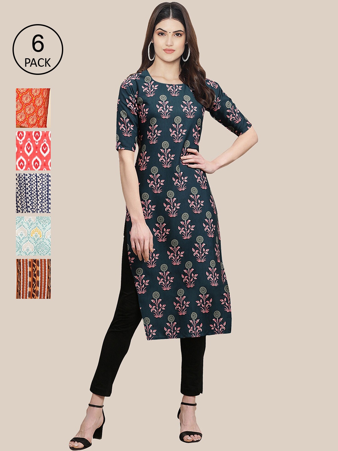 

Ethnic basket 6 Women Multicoloured Geometric Printed Crepe Kurta, Multi