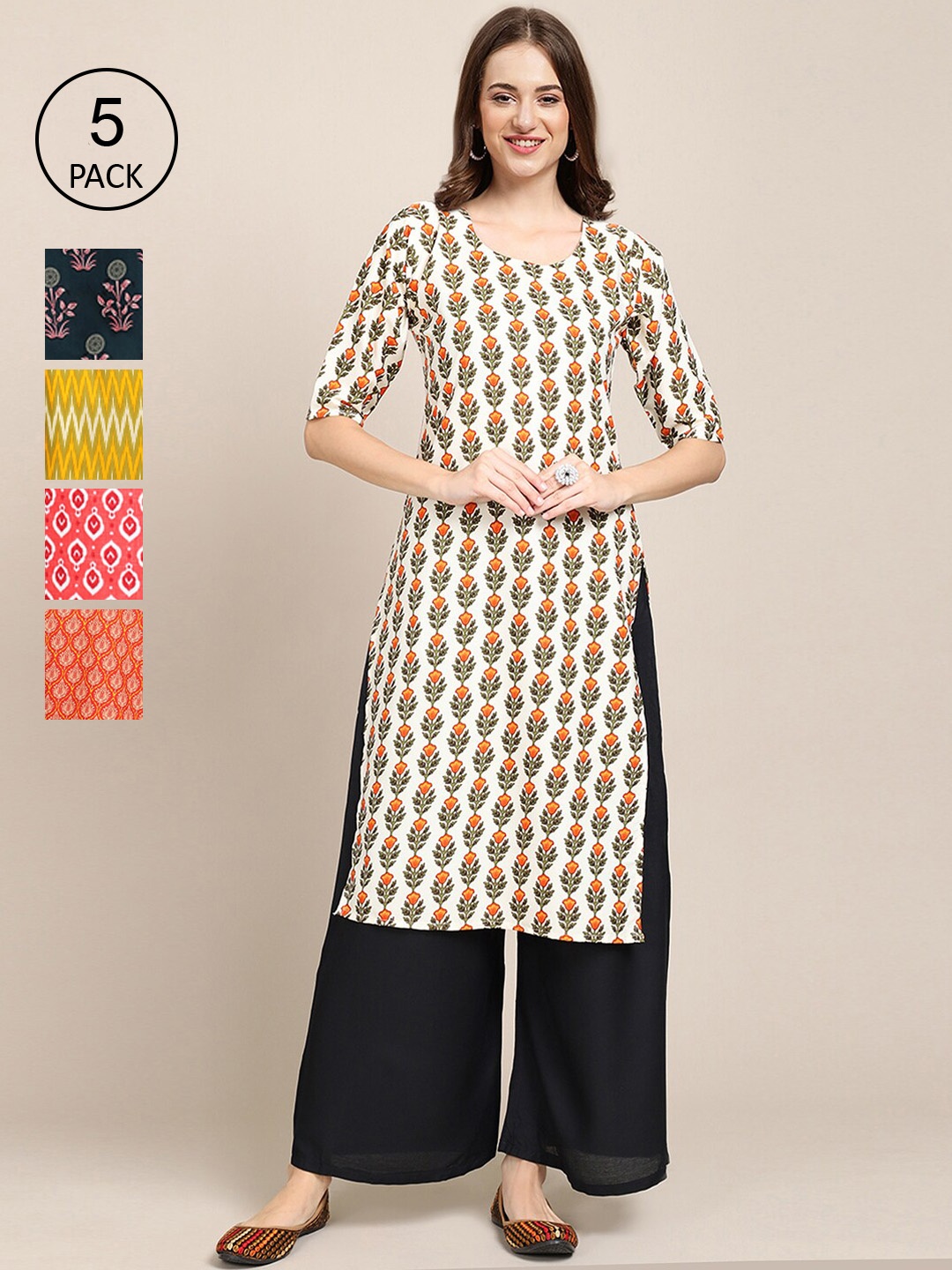 

Ethnic basket Women Pack Of 6 Geometric Printed Summer Sheers Crepe Kurta, Multi