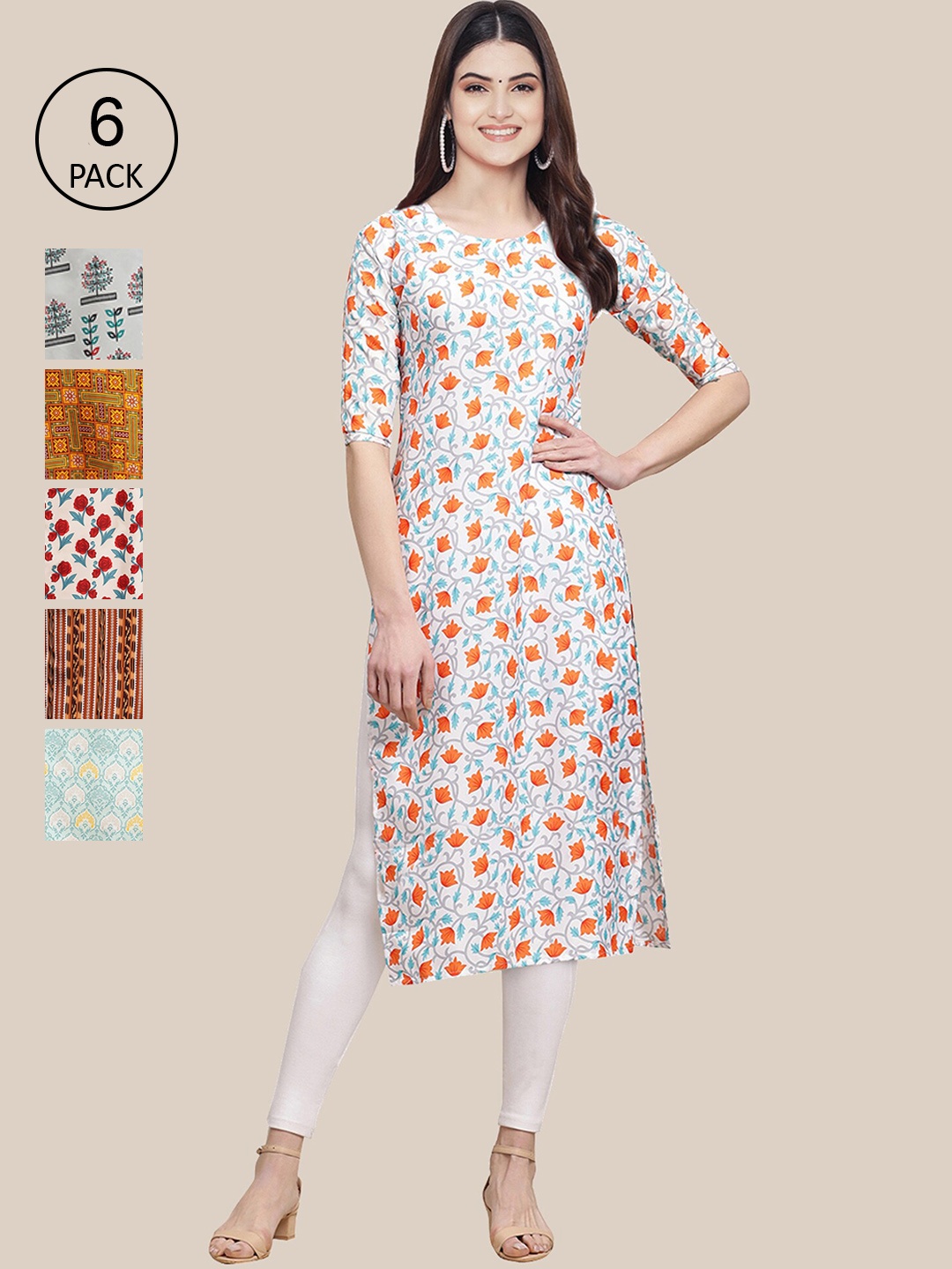 

Ethnic basket Women White & Brown Floral Printed Crepe Kurta
