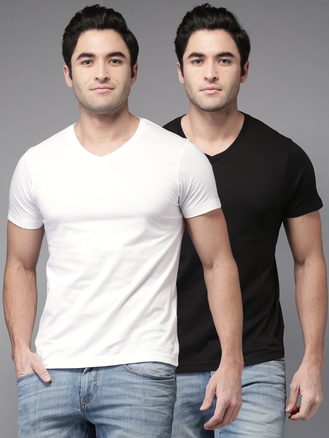 

HERENOW Pack of 2 Slim Fit Pure Cotton T-shirts, Black