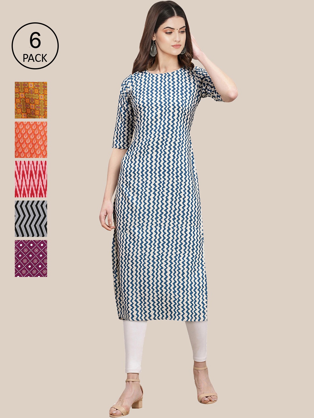 

Ethnic basket Women Pack Of 6 Summer Sheers Crepe Kurta, Blue