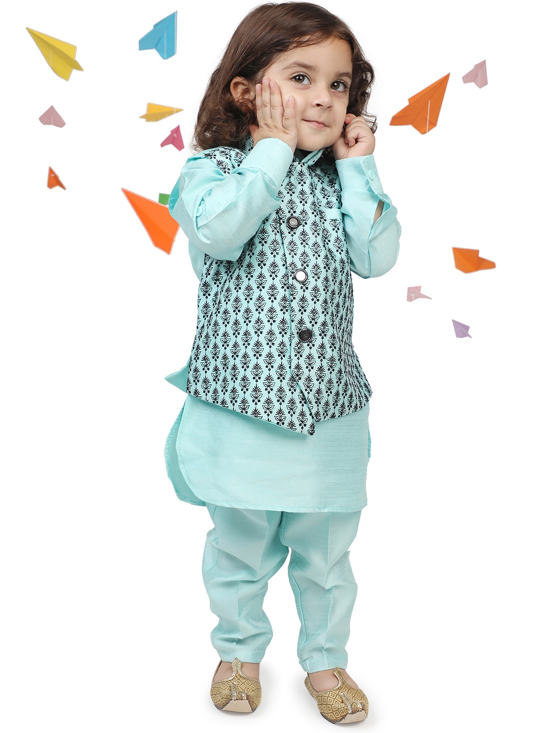 

Aj DEZInES Boys Turquoise Blue Printed Kurta with Pyjamas