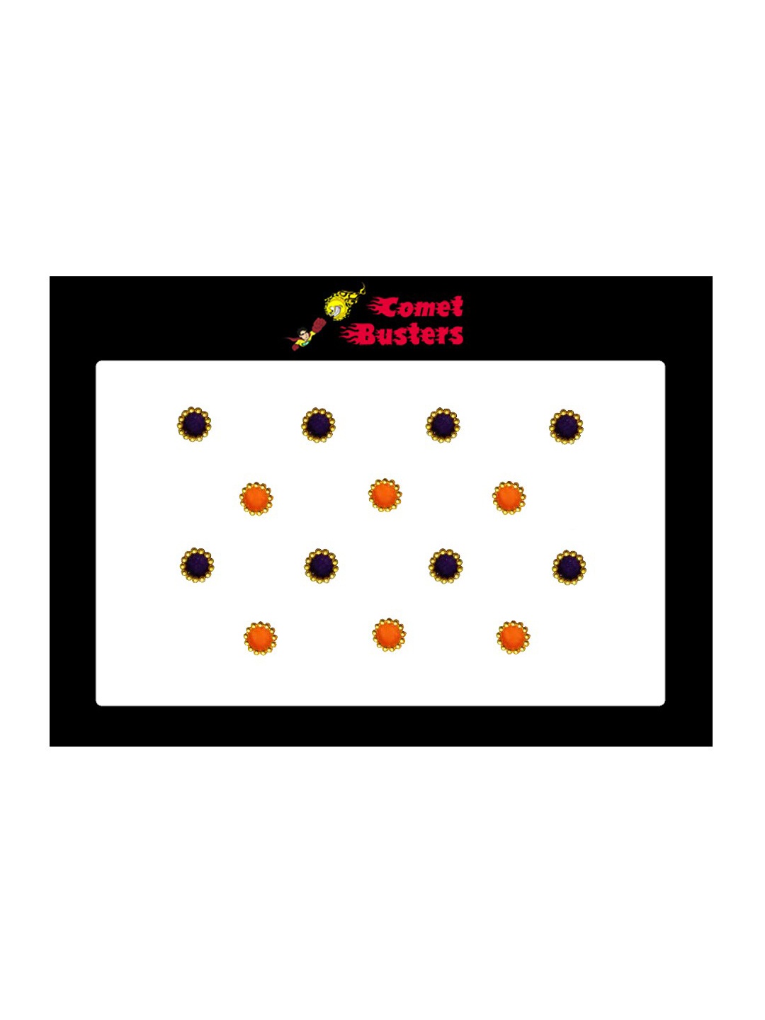 

Comet Busters Orange & Black Stone-Studded Round Shaped Bindis - 14 Pcs