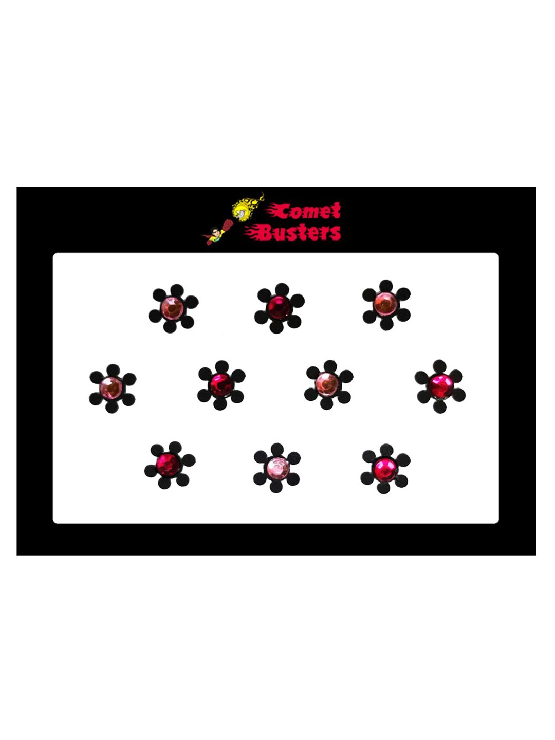 

Comet Busters 10 Pcs Black & Pink Floral Shaped Stone-Studded Bindi