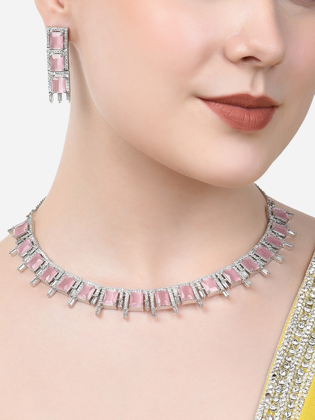 

AMI Silver-Plated Pink CZ-Studded Jewellery Set