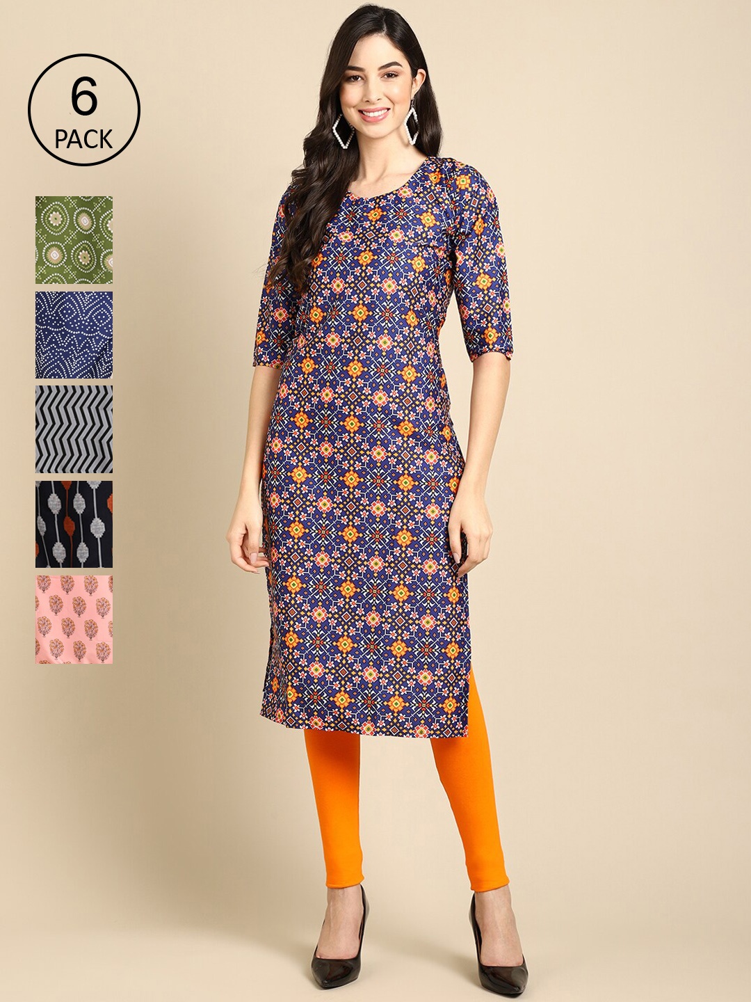 

Ethnic basket 6 Women Multicoloured Geometric Printed Crepe Kurta, Multi