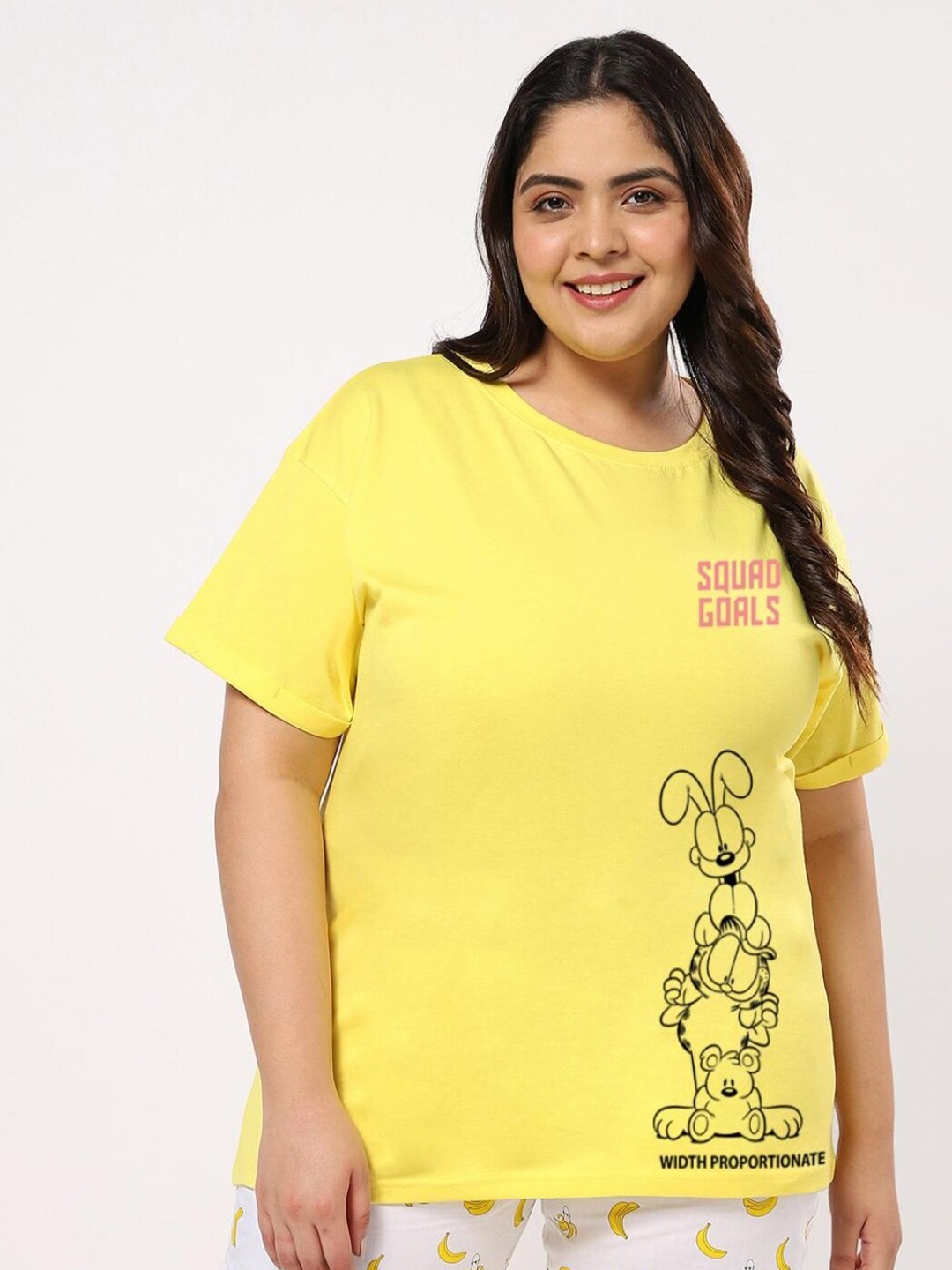 

Bewakoof Women Yellow Printed Loose T-shirt