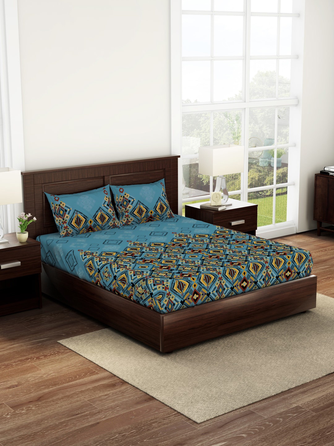 

SPACES Teal 100% Cotton Fitted King Anti-Bacterial Soft Feel Skin Safe 144TC