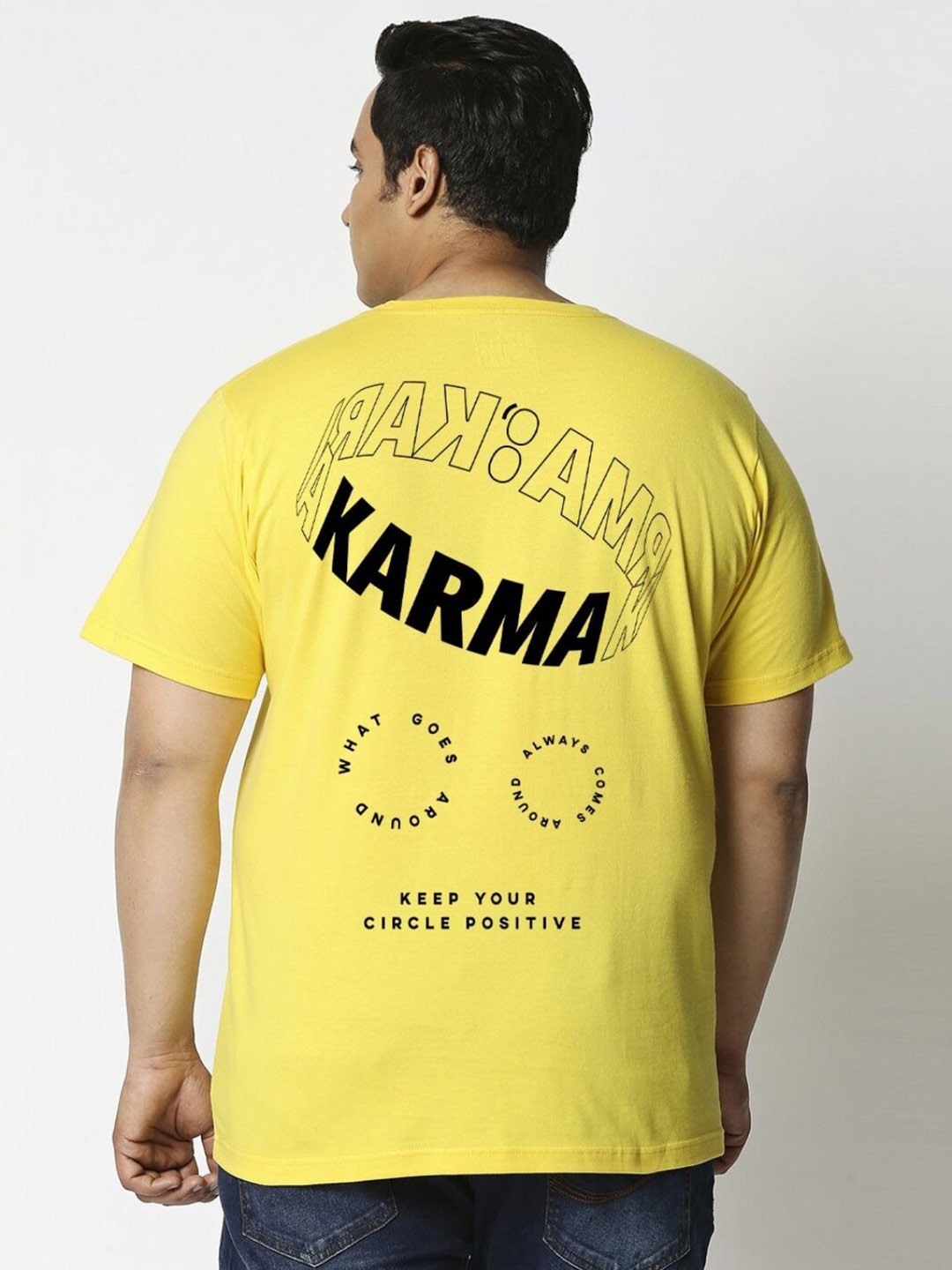 

Bewakoof Plus Men Yellow Typography Raw Edge Plus Size T-shirt