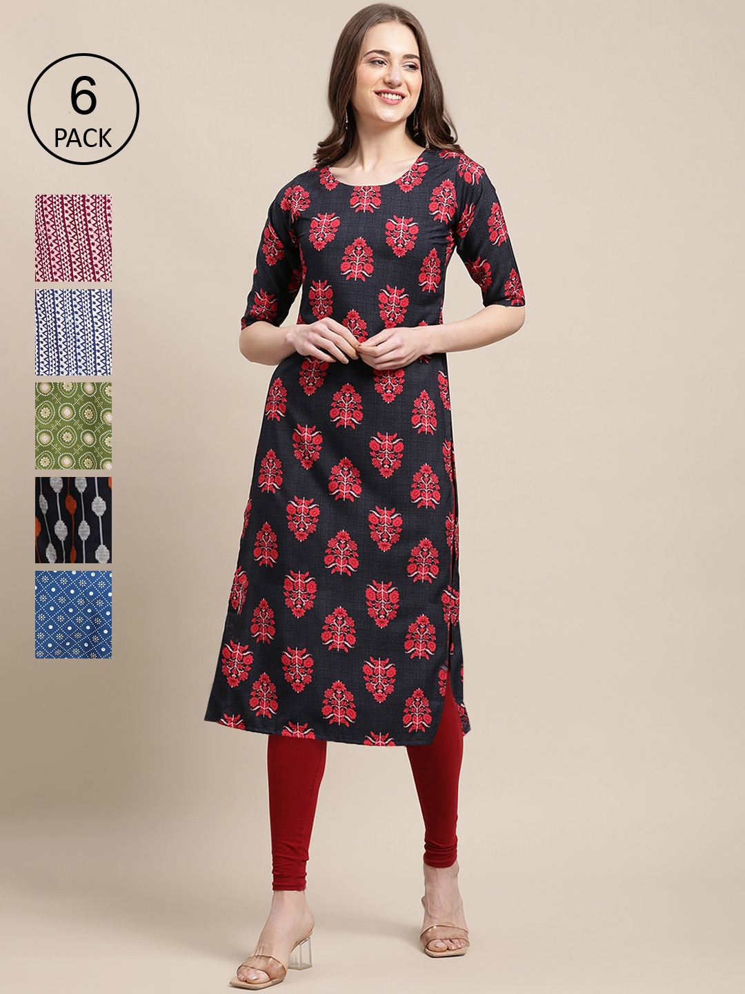 

Ethnic basket Women Blue & Red Ethnic Motifs Printed Crepe Kurta