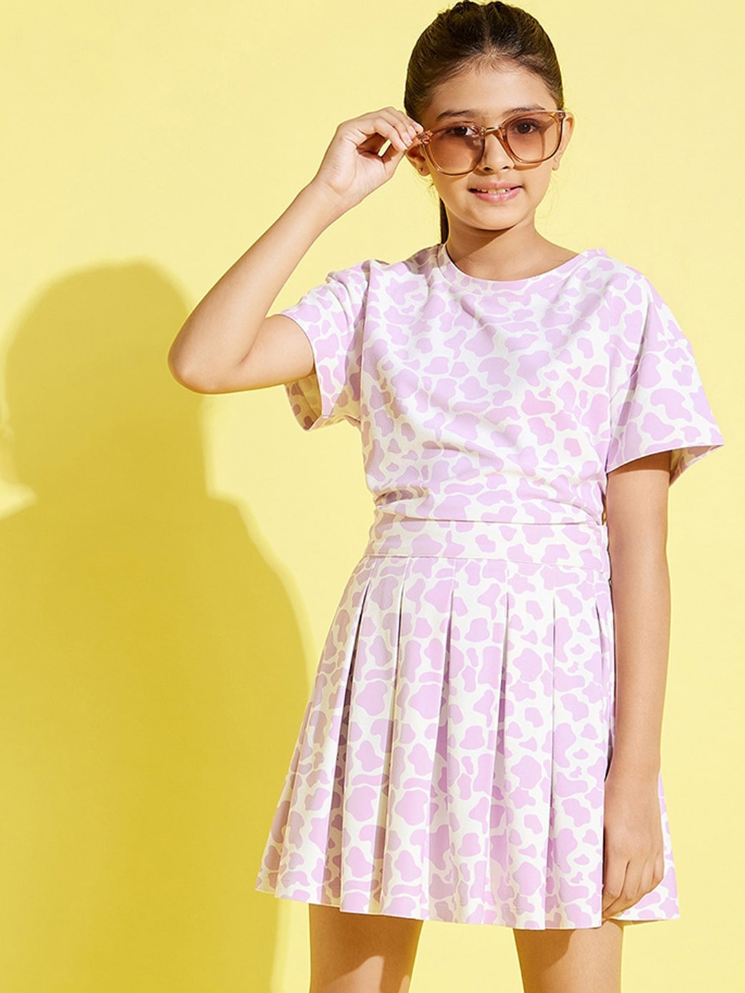 

Noh Voh - SASSAFRAS Kids Girls Lavender & White Printed Top with Skirt