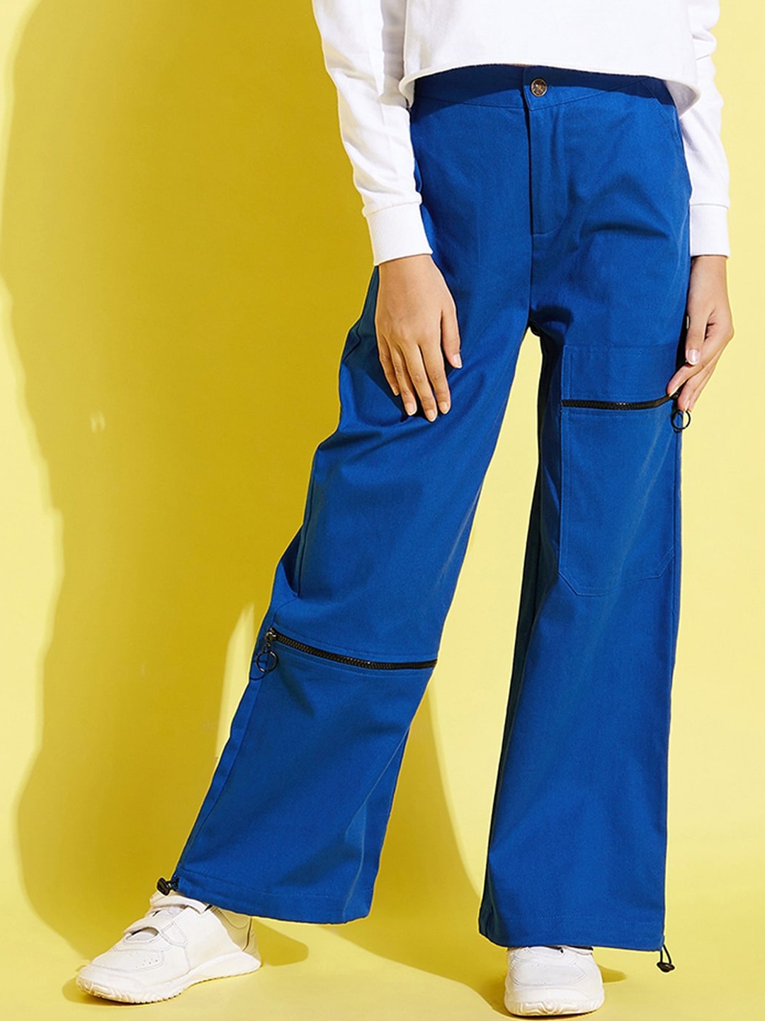 

Noh.Voh - SASSAFRAS Kids Girls Blue Solid Pure Cotton Flared Track Pants