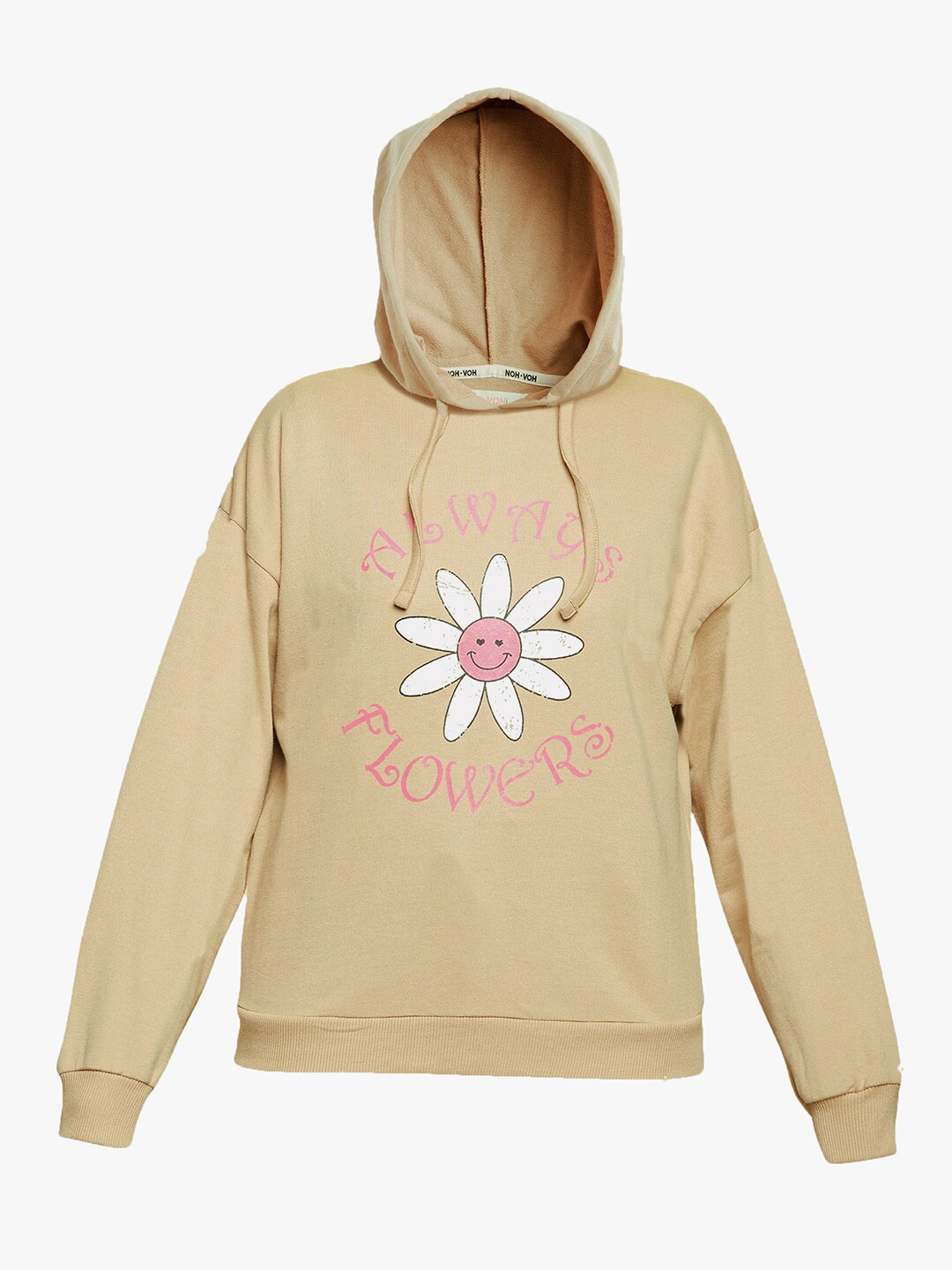 

Noh Voh - SASSAFRAS Kids Girls Beige Printed Hooded Sweatshirt