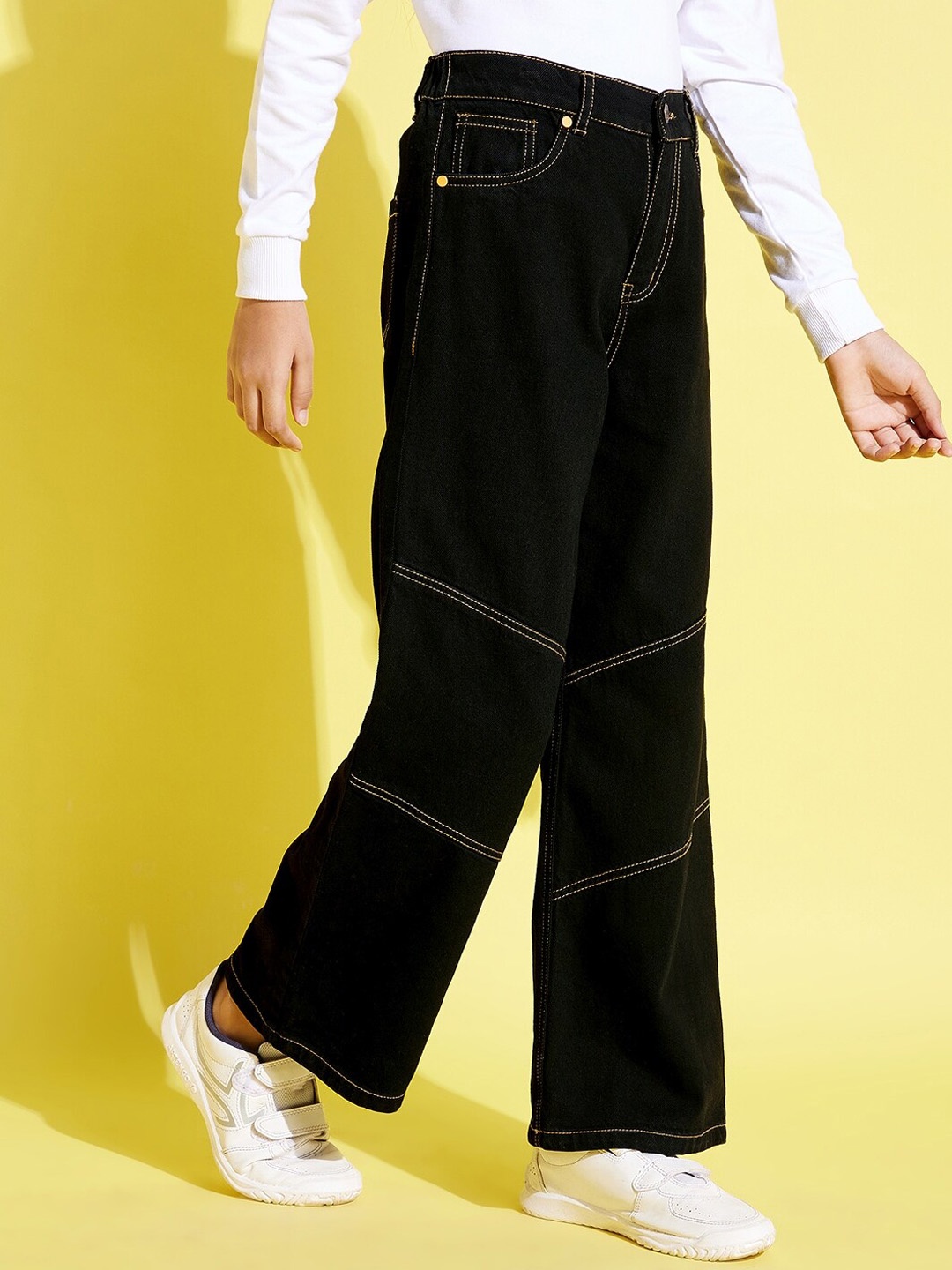

Noh Voh - SASSAFRAS Kids Girls Black Wide Leg Thread Jeans
