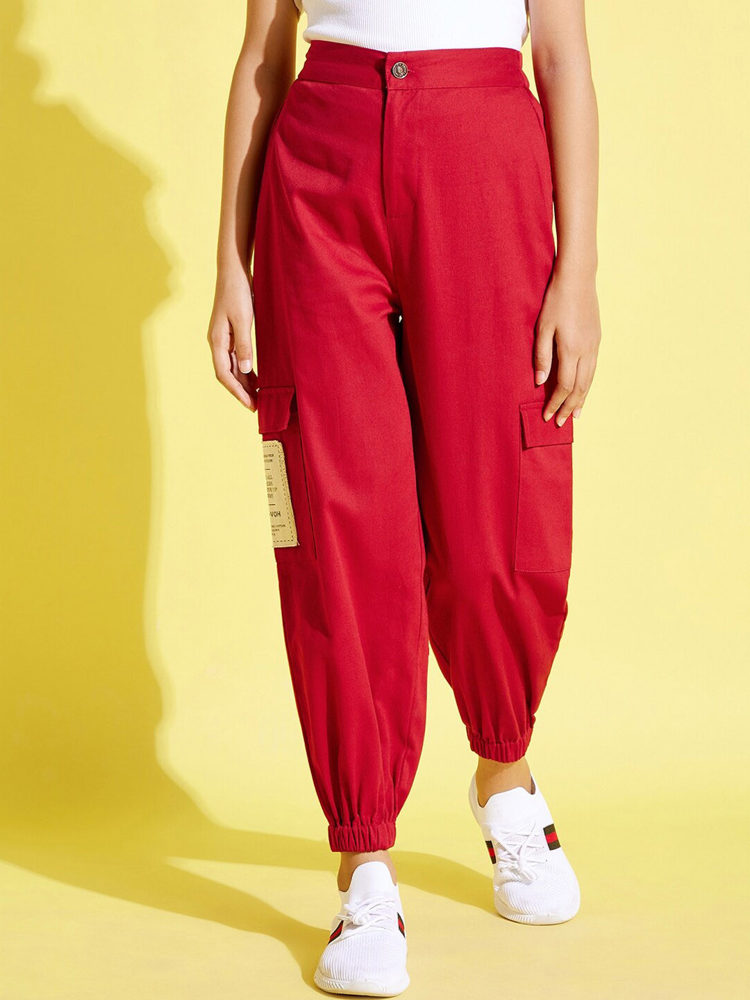 

Noh.Voh - SASSAFRAS Kids Girls Red Solid Pure Cotton Joggers