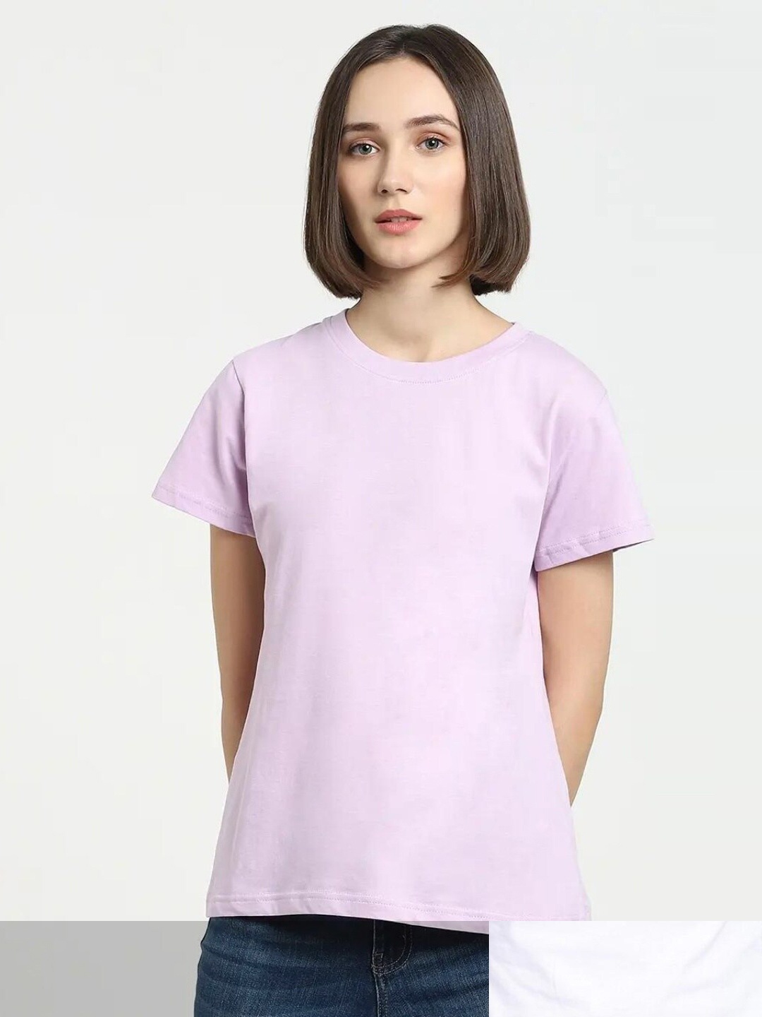 

Bewakoof Pack Of 2 Women Purple & White Cotton Slim Fit T-shirt