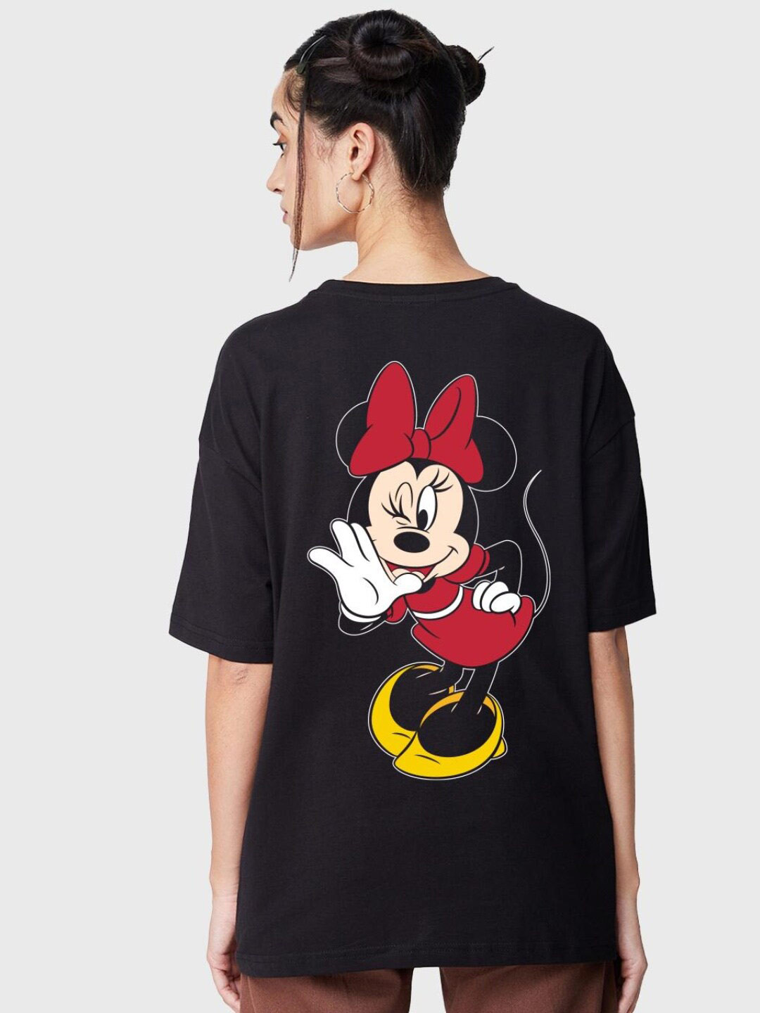 

Bewakoof Women Black Printed Short Sleeves Oversized Longline T-shirt