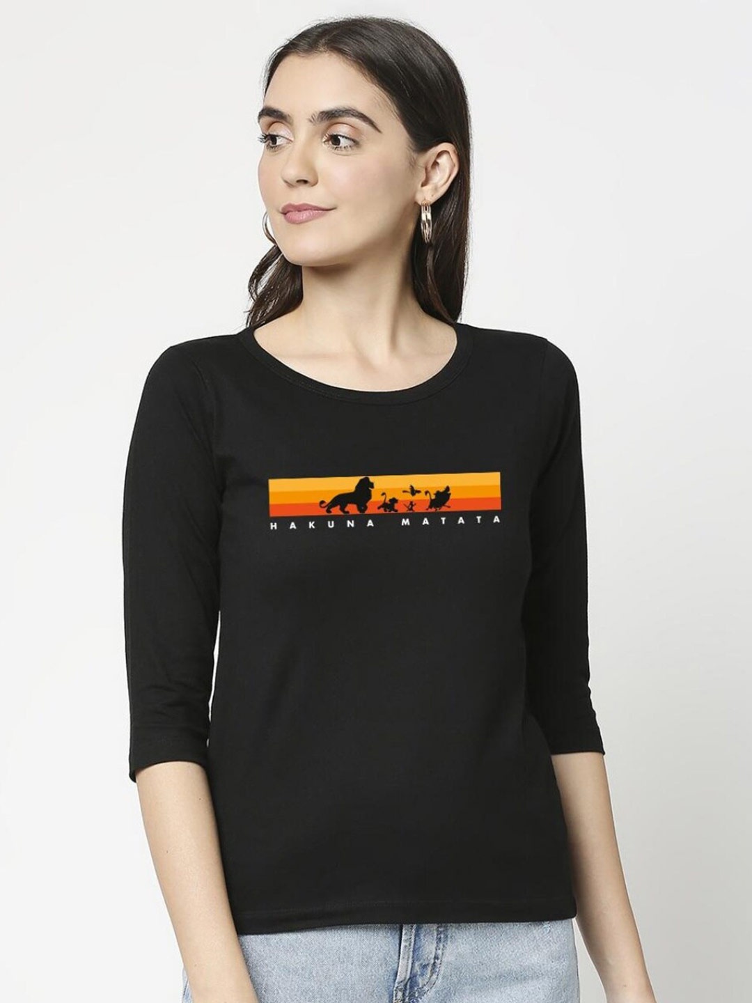 

Bewakoof Women Black Typography Printed Slim Fit Cotton T-shirt