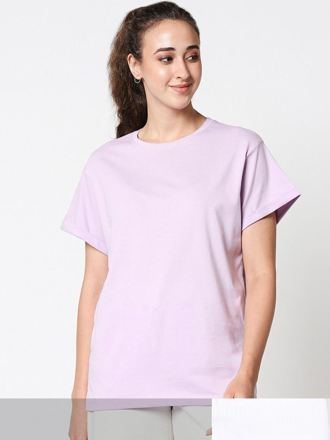

Bewakoof Women's Lilac Bloom-White Boyfriend T-shirt (Pack of 2), Purple