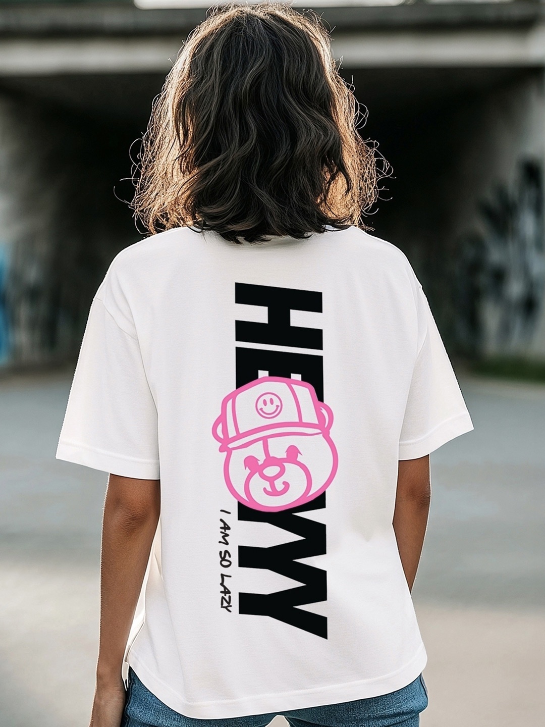 

Bewakoof Women White Typography Printed Extended Sleeves Cotton Oversized T-shirt