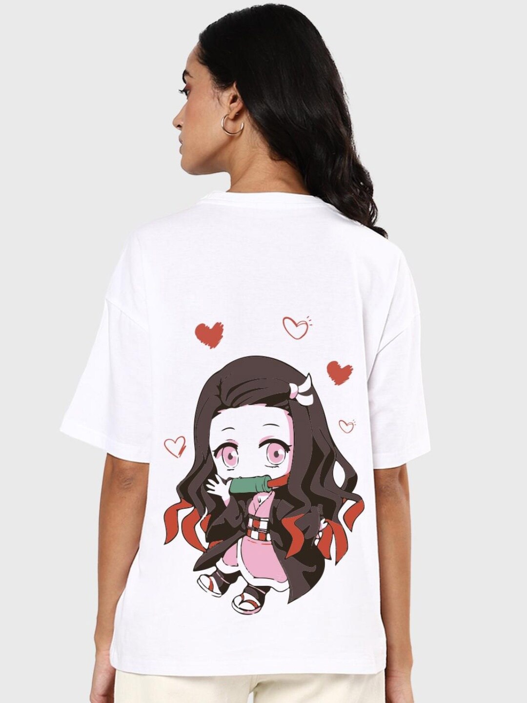 

Bewakoof Women White Printed Drop-Shoulder Sleeves Loose T-shirt