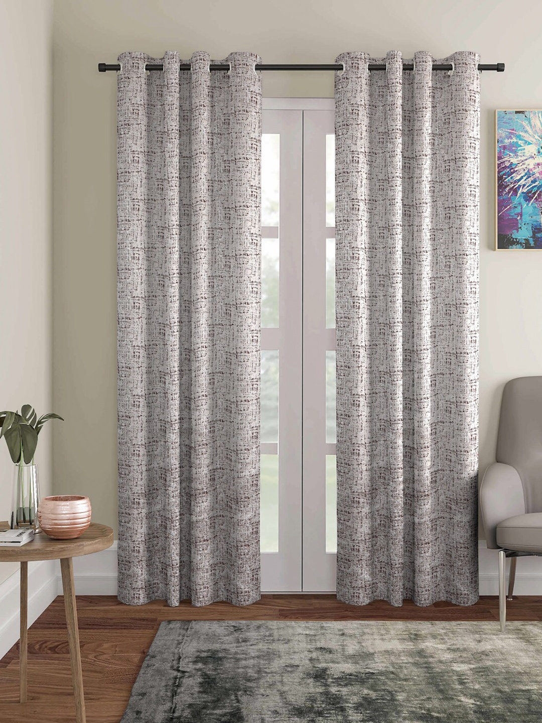 

ROMEE Set of 2 Beige & Brown Room Darkening Door Curtain
