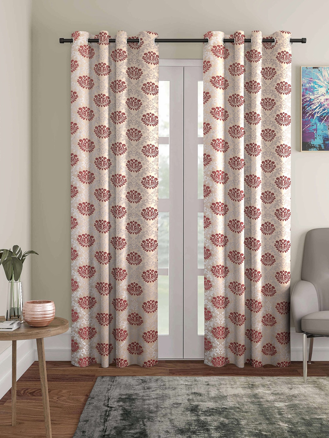 

ROMEE Set of 2 Maroon & Beige Ethnic Motifs Room Darkening Door Curtain